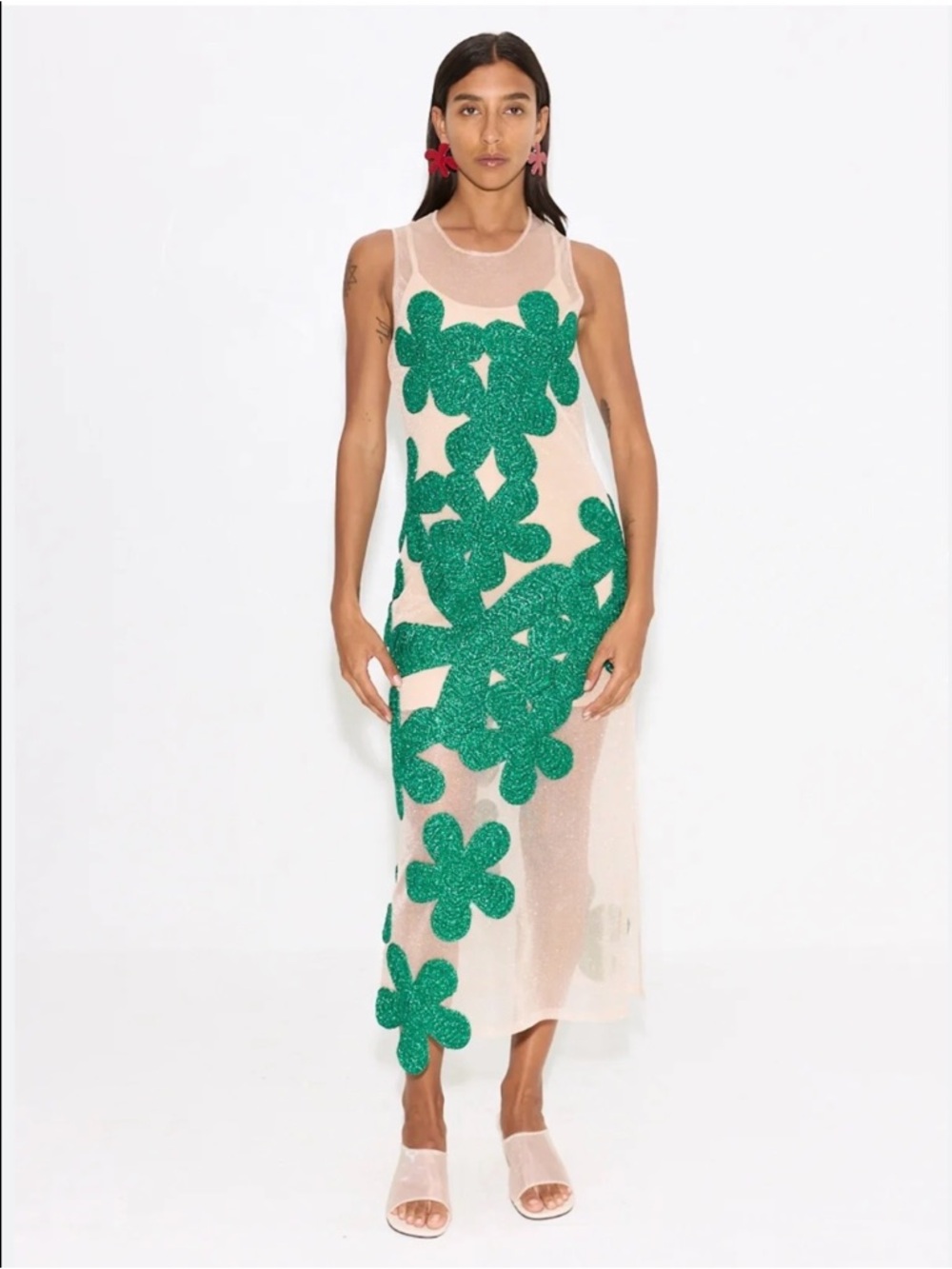 Simon Miller green Logo Tag on Sheer Champagne Fabric